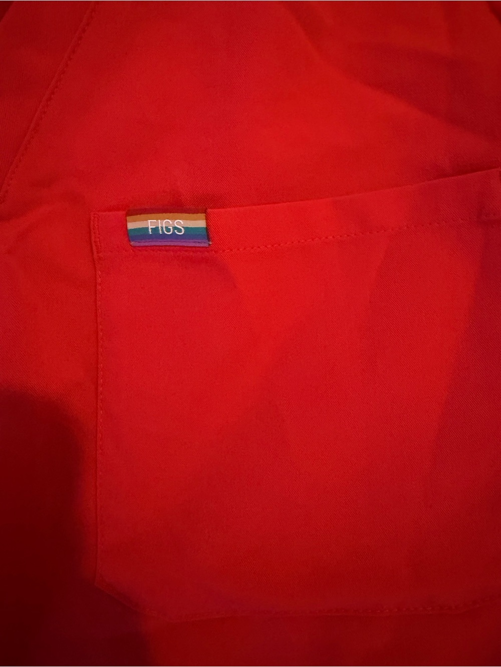 Figs Red V-Neck Scrub Top with Logo Tab - Picture 2 of 5